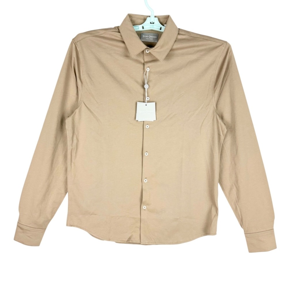 Hickey Freeman Mens Classic Fit Long Sleeve Button-Up Taupe Shirt Size Small NWT